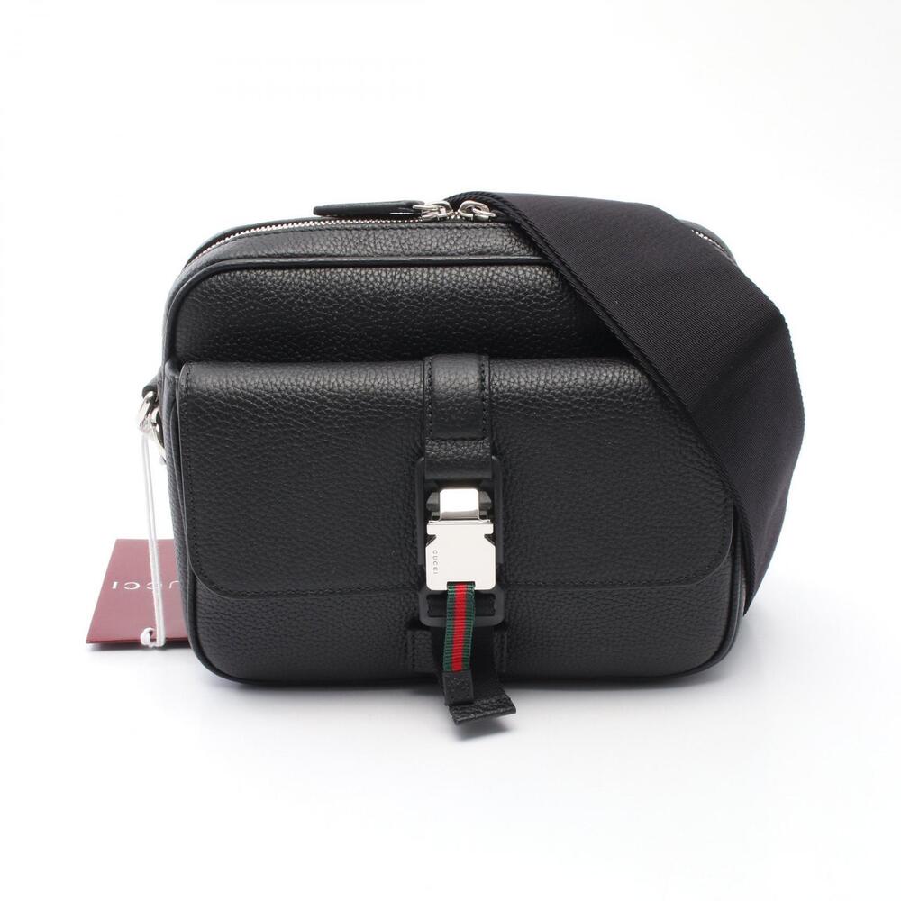 Gucci Web Stripe Shoulder Bag Leather Black